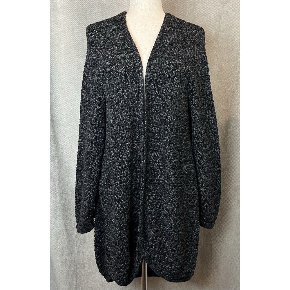 American Eagle Open Front Cardigan Dark Gray Marled Knit Longline Women’s L